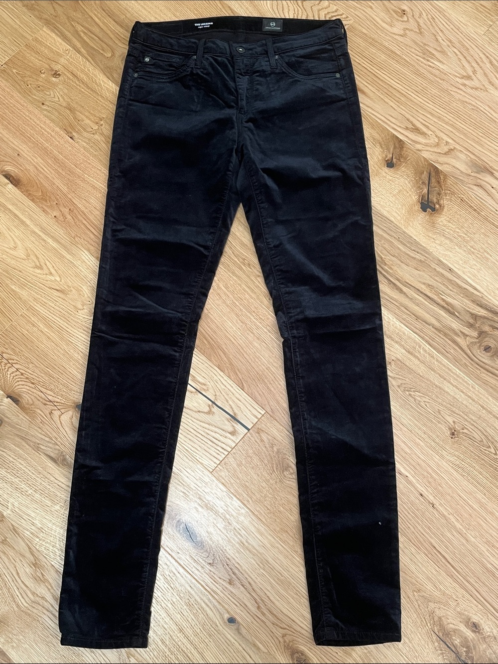AG Adriano Goldschmied Black Velvet “The Legging” Skinny Jeans